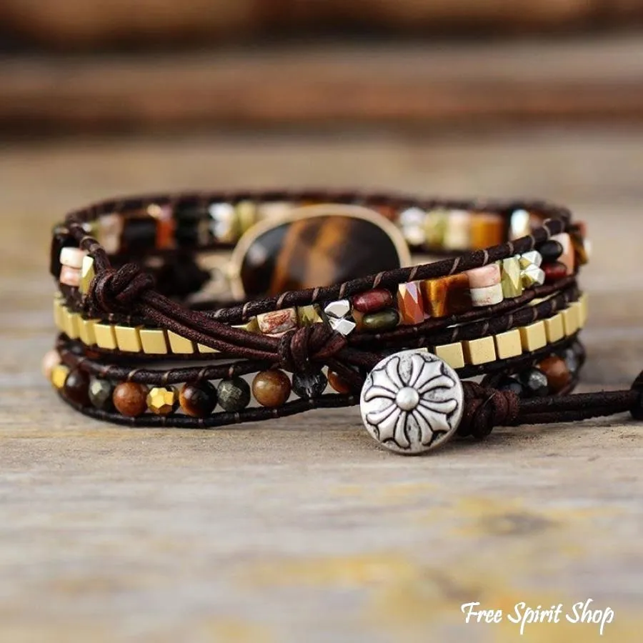 Natural Tiger Eye & Mixed Stone Bead Wrap Bracelet