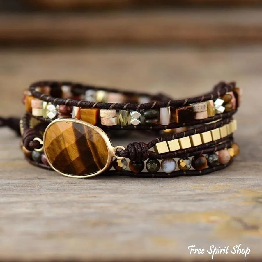 Natural Tiger Eye & Mixed Stone Bead Wrap Bracelet