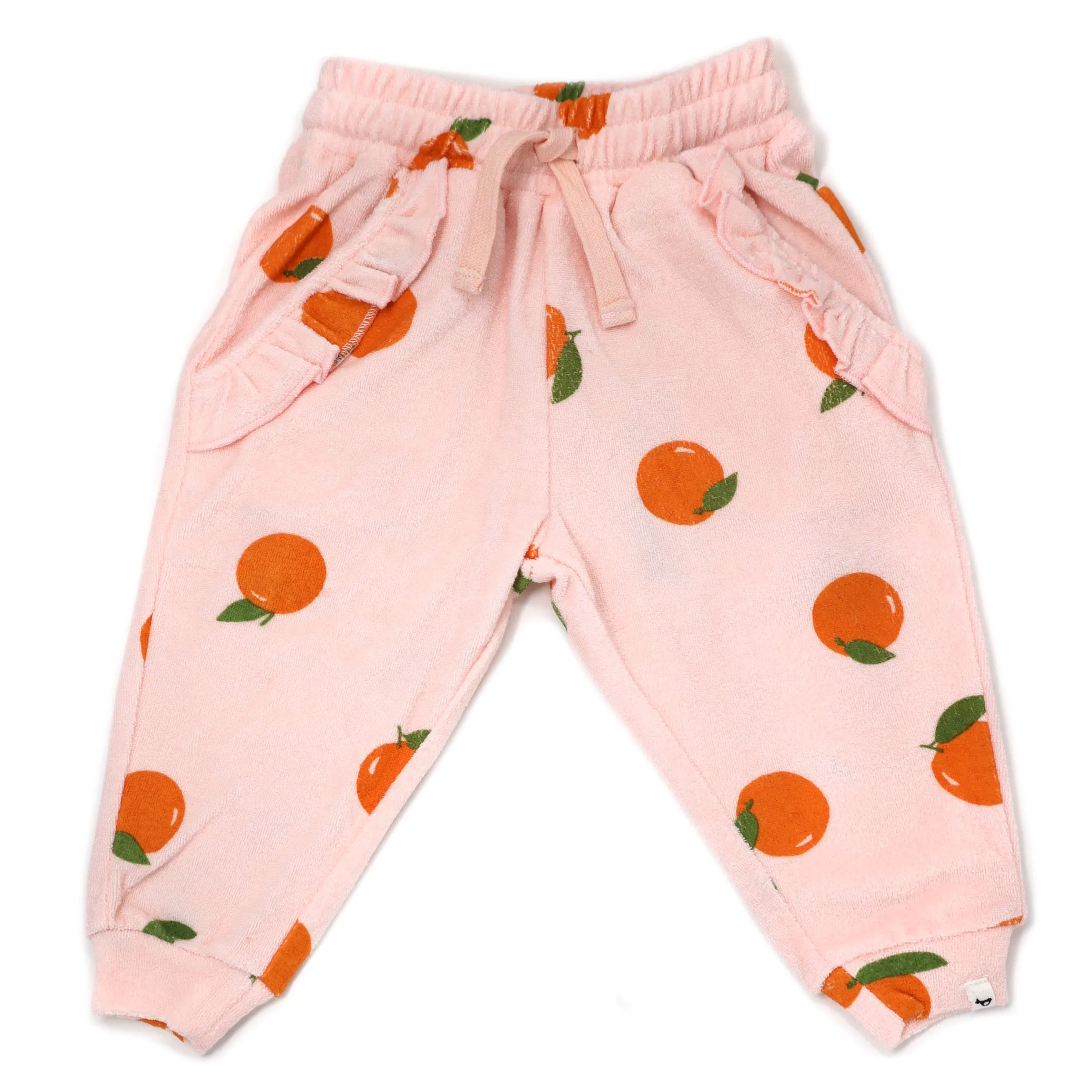 oh baby! Cotton Terry Ruffle Pocket Jogger - Oranges Print - Pale Pink