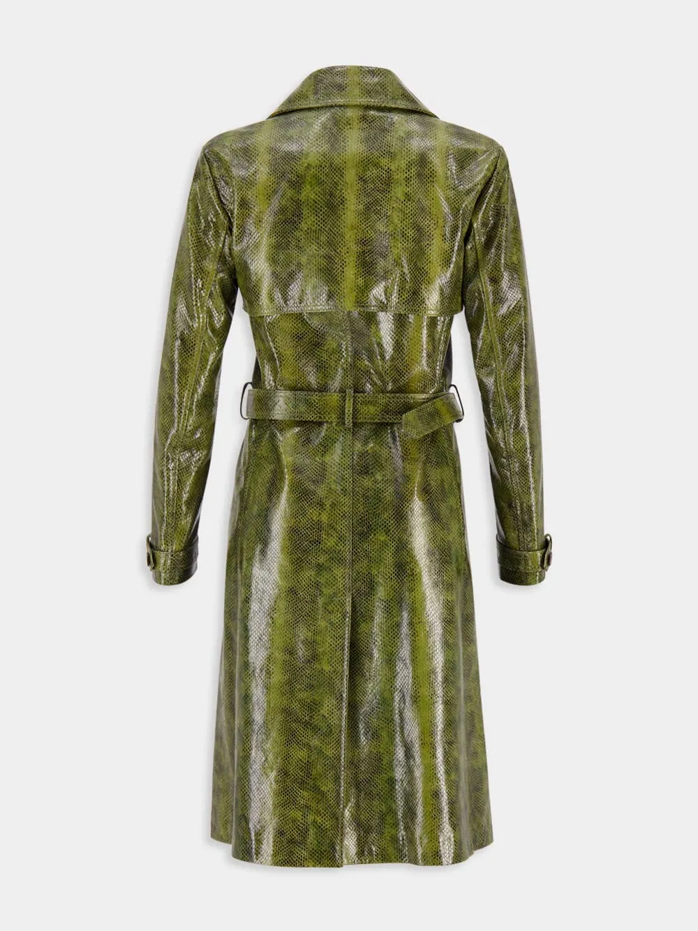 Olive Green Ayers Printed Leather Trench Coat