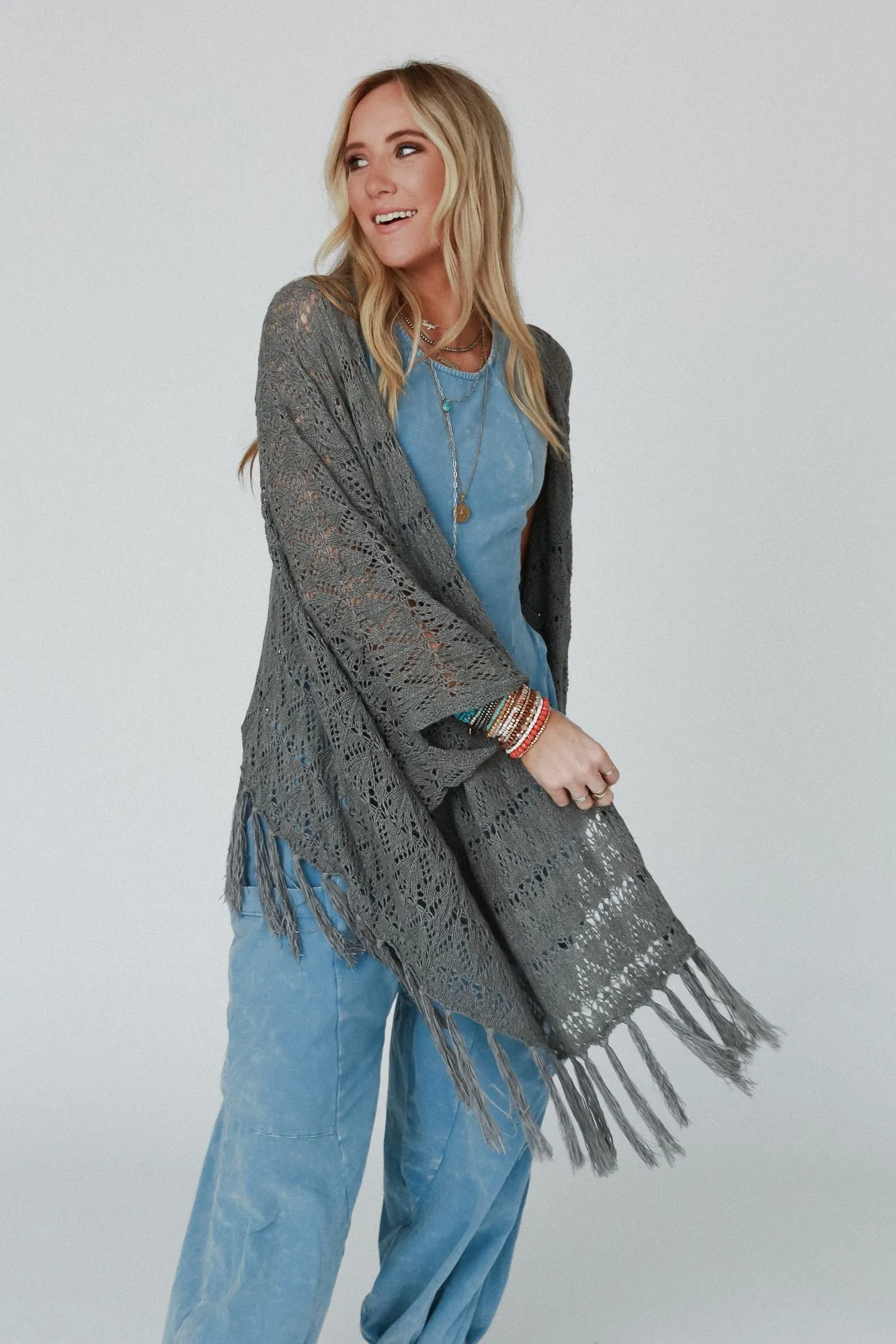 On The Fringe Kimono - Heather Gray