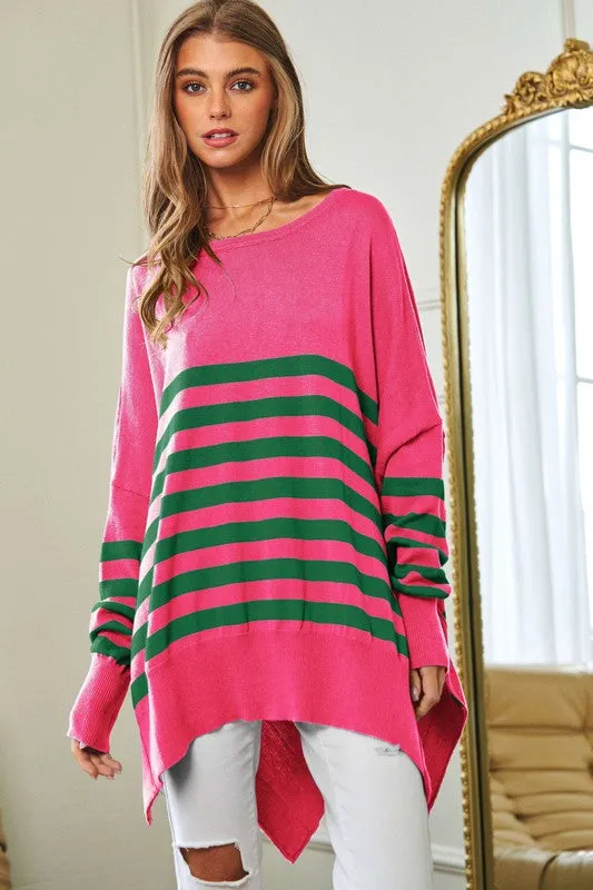 Oversized Pink & Green Elbow Patch Sweater Top