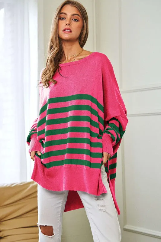 Oversized Pink & Green Elbow Patch Sweater Top