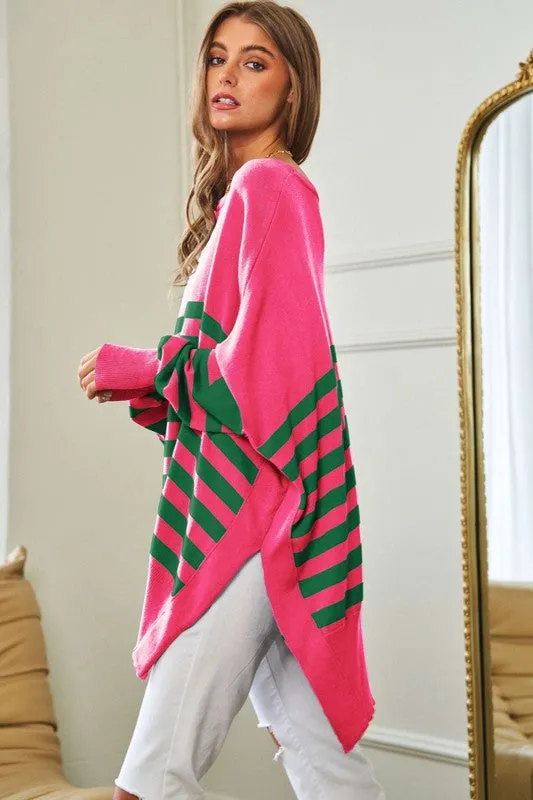 Oversized Pink & Green Elbow Patch Sweater Top