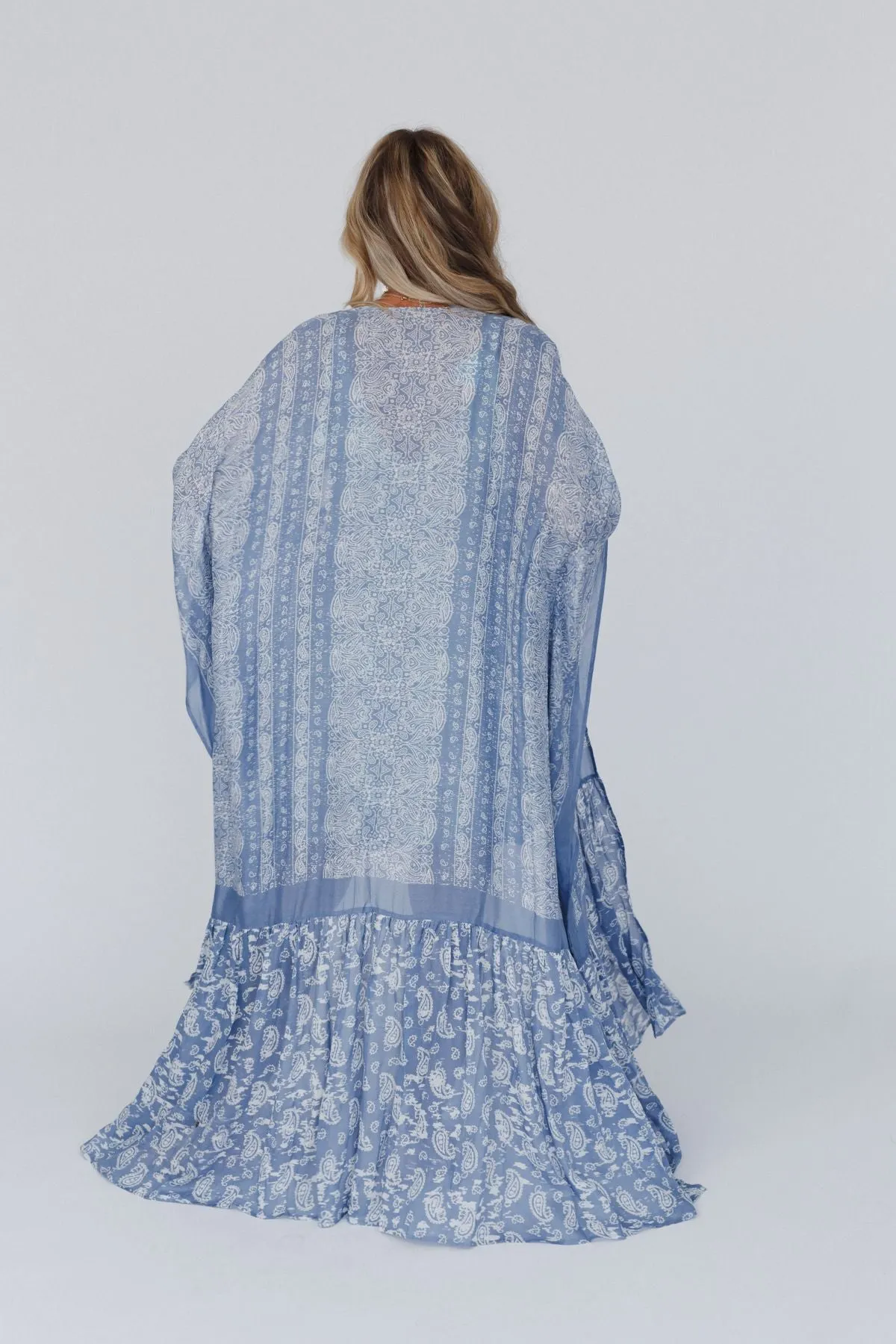 Paisley Tapestry Free Flow Duster Kimono - Chambray