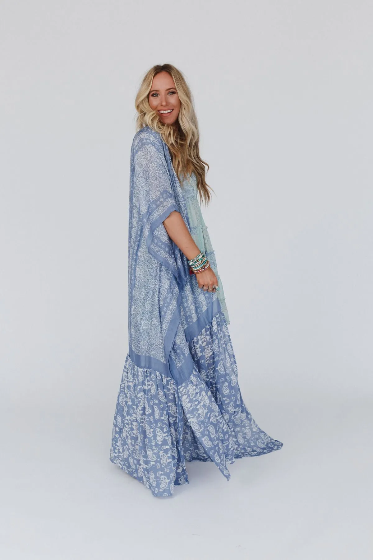 Paisley Tapestry Free Flow Duster Kimono - Chambray