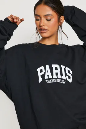 Paris Slogan Oversized Sweater