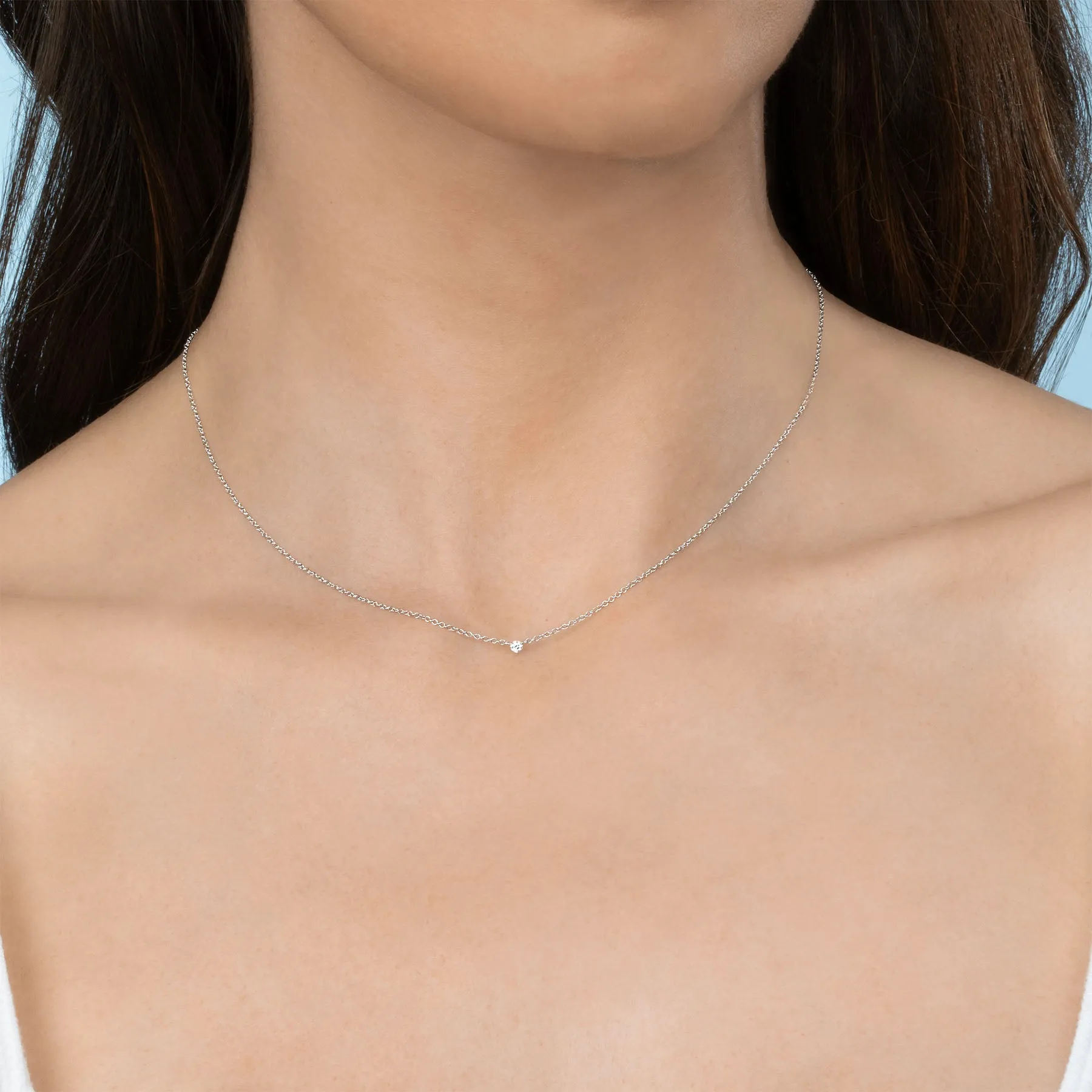 Petite Solitaire Necklace - White Diamond / 14k White Gold