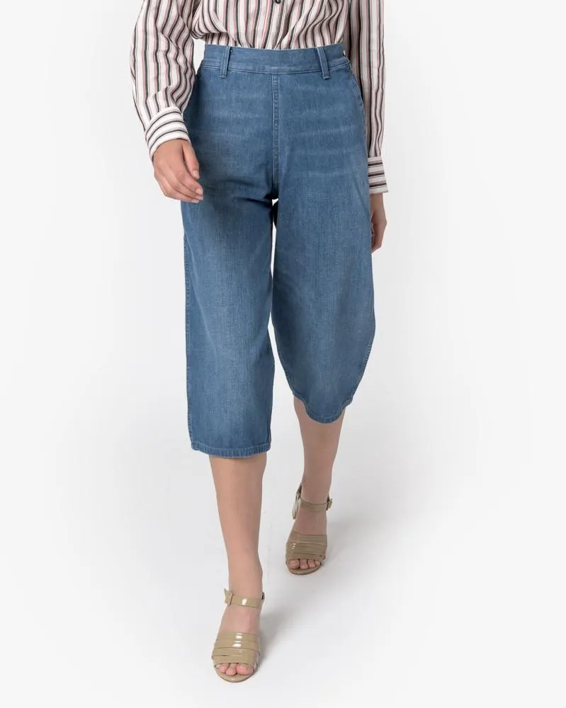 Plain Front Denim Culottes