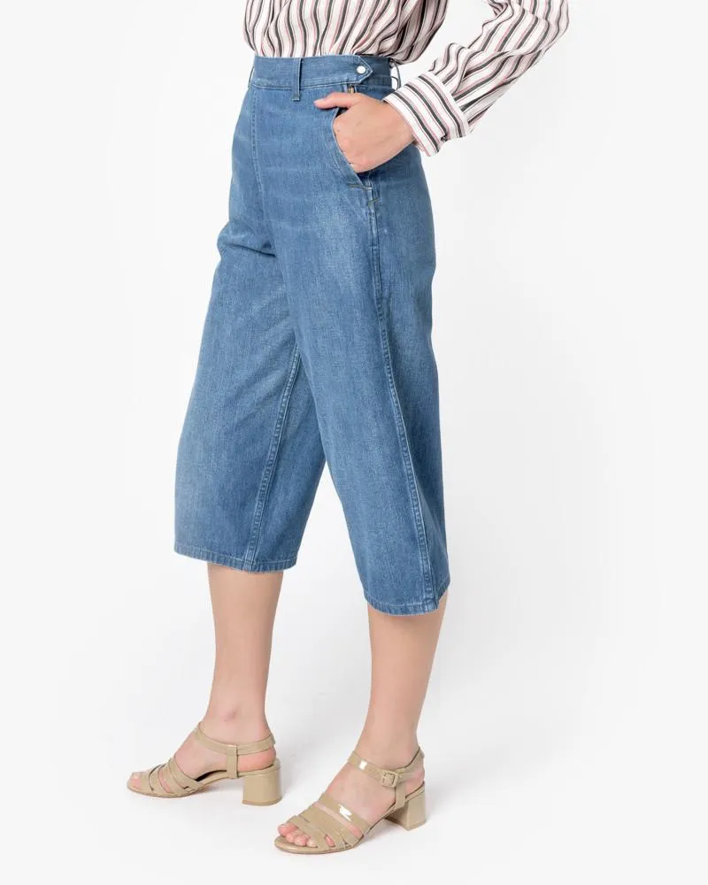 Plain Front Denim Culottes