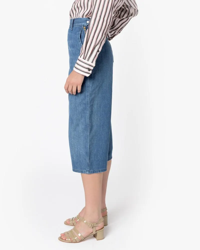 Plain Front Denim Culottes