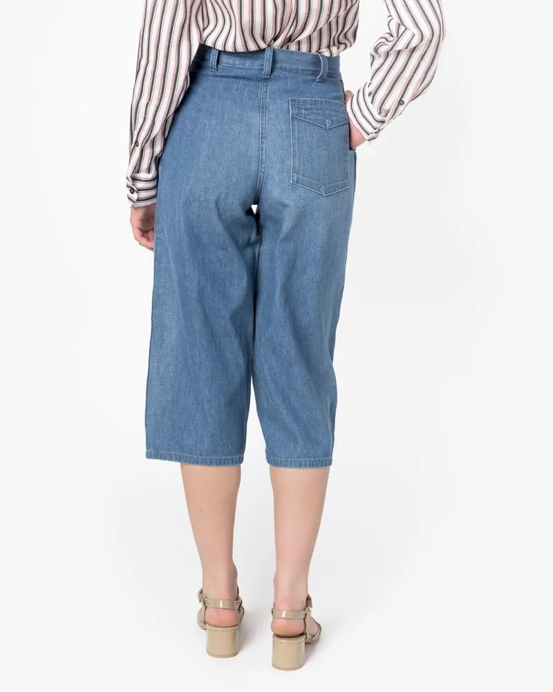 Plain Front Denim Culottes