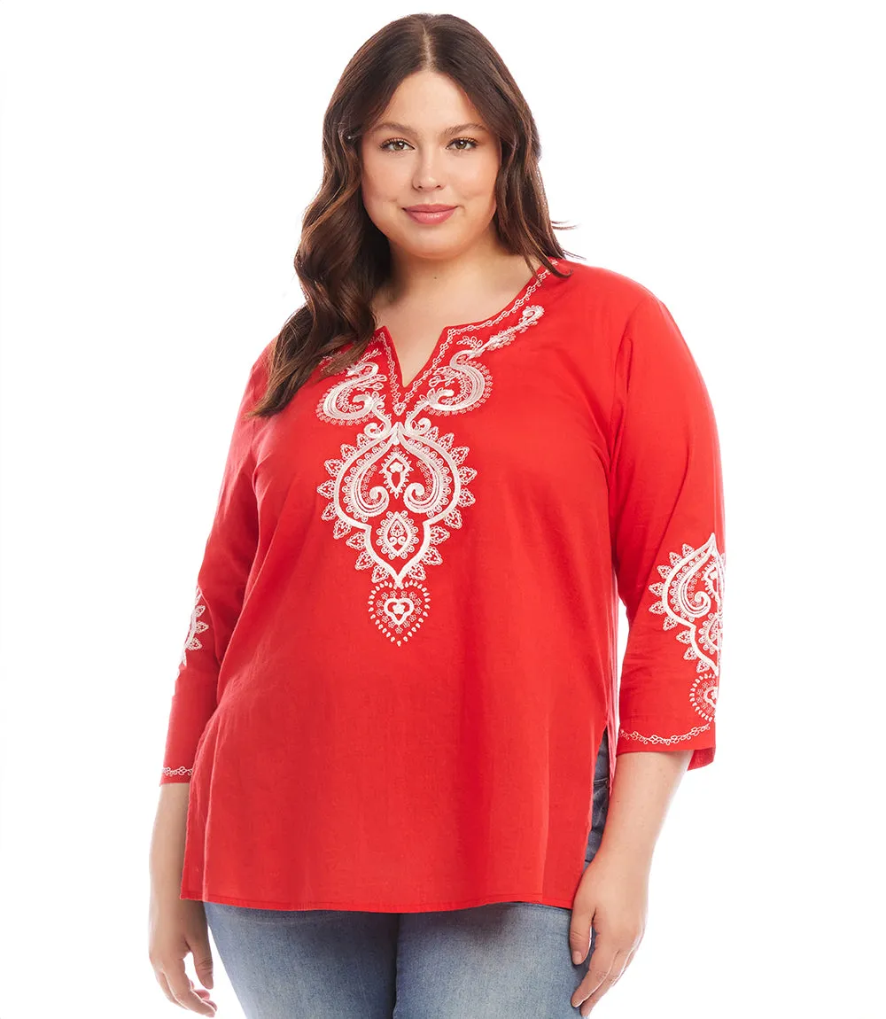 Plus Size Embroidered Tunic