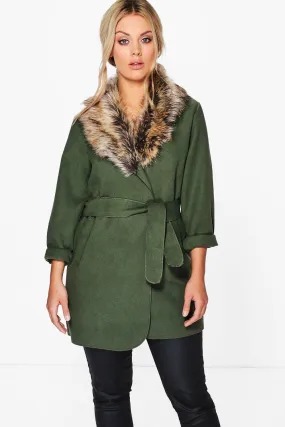 Plus Tara Faux Fur Collar Wrap Coat