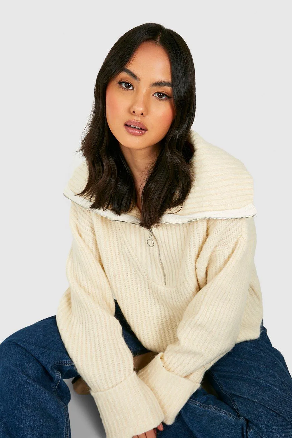 Premium Chunky Soft Knit Half Zip Oversized Sweater