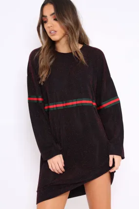 Red Glitter Stripe Jumper Dress - Finley