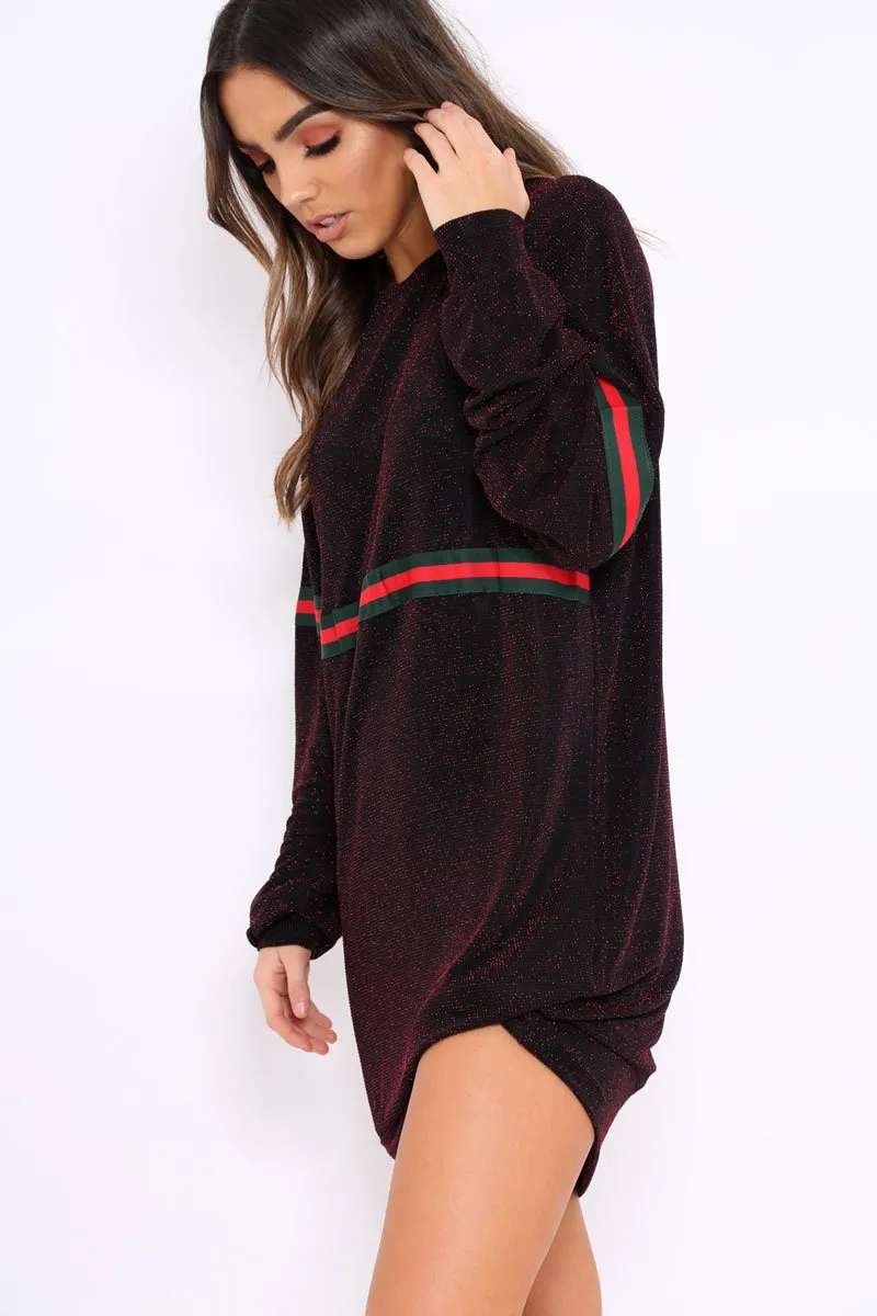 Red Glitter Stripe Jumper Dress - Finley