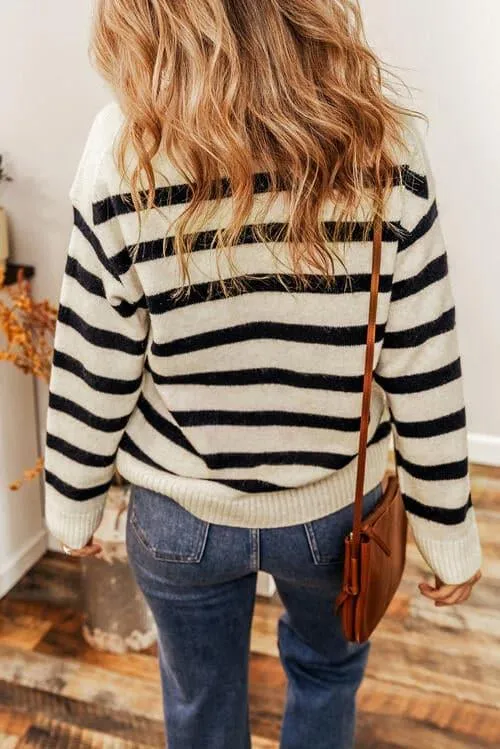 Rhea Striped Collared Neck Long Sleeve Sweater