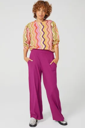 Rib Wide Leg Pant in Black Raspberry