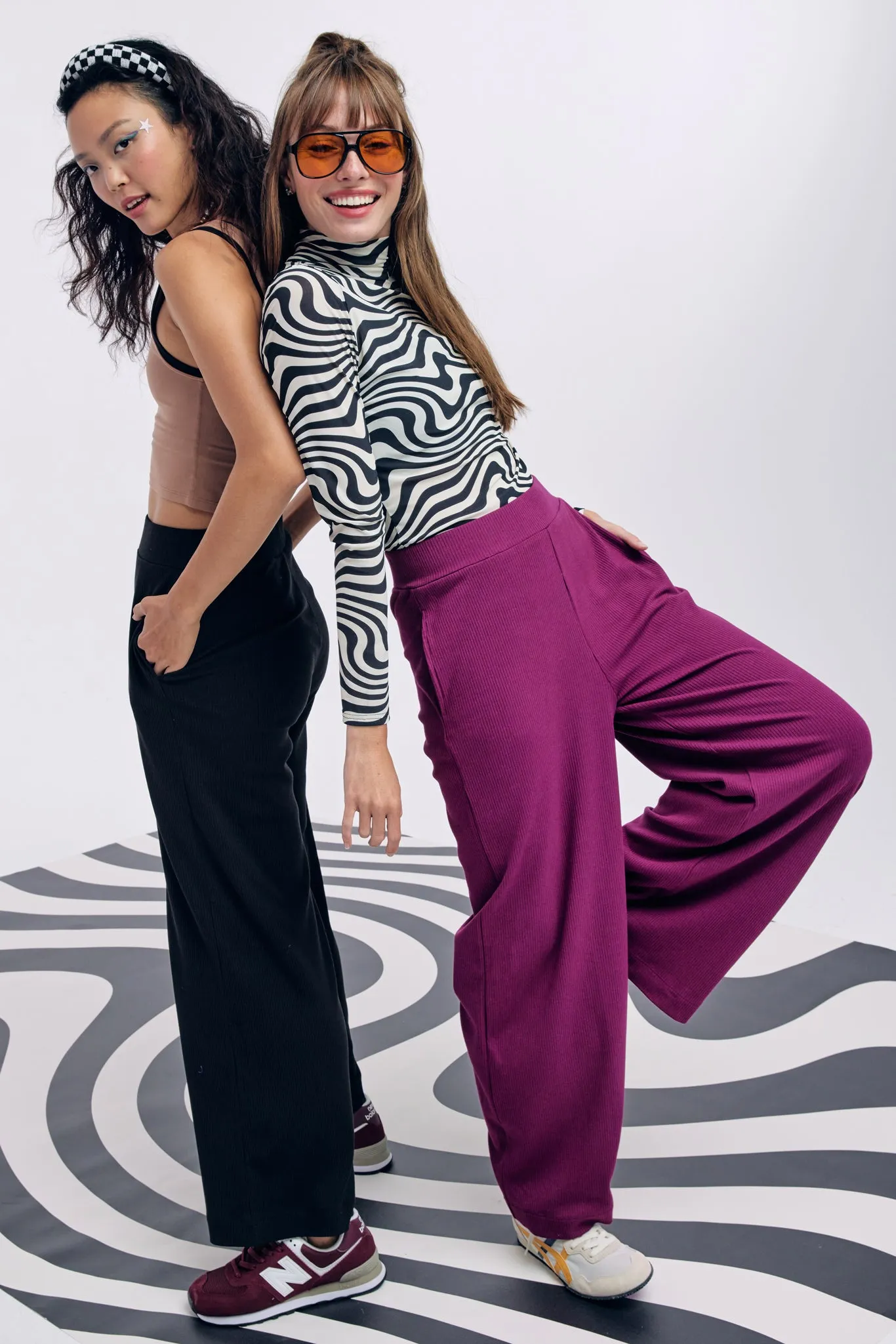 Rib Wide Leg Pant in Black Raspberry