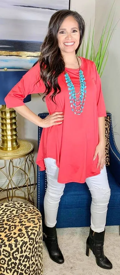 S-M-L-XL : Coral Scoop Tunic