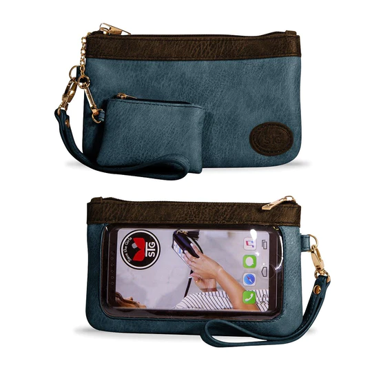 SaveTheGirls Catchy Clutch Touch Screen Cell Phone Purse- Blue Evening Tide