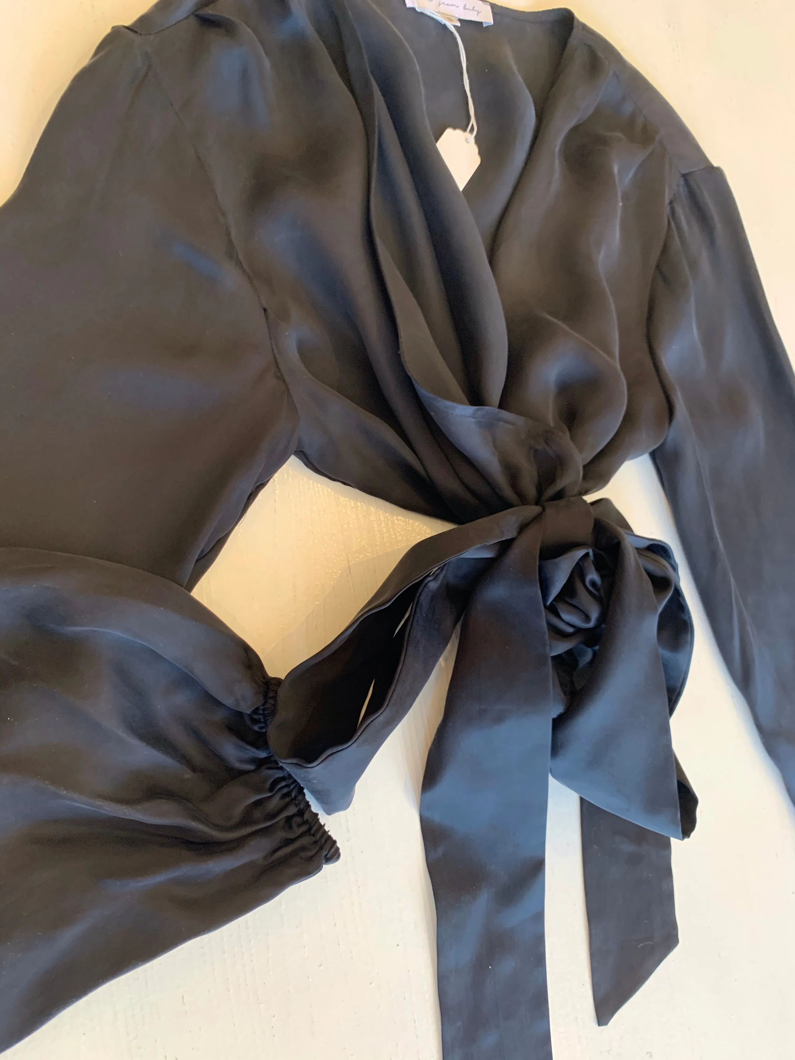 Silk Wrap Top in Black