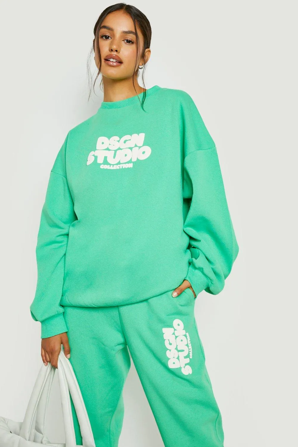 Slogan Printed Oversized Sweater Tracksuit