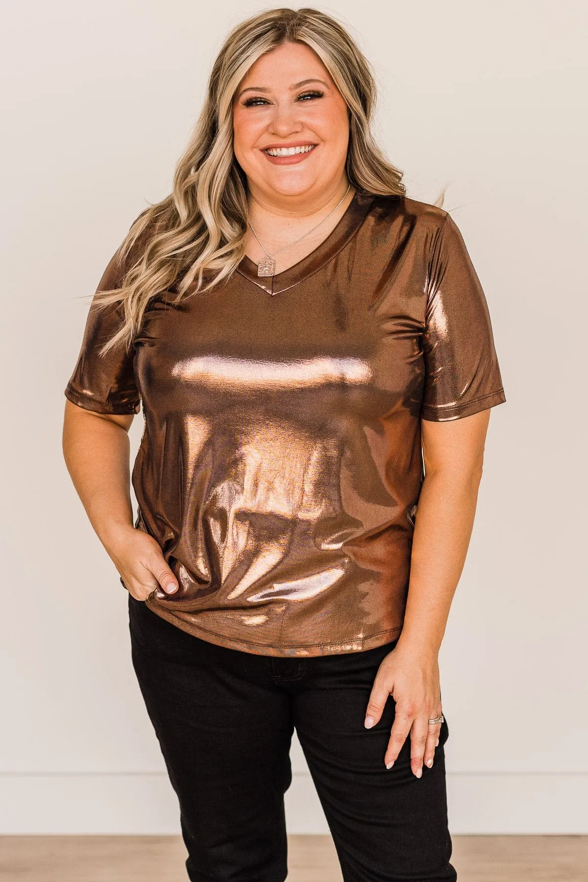 Stealing The Show Metallic Top- Copper