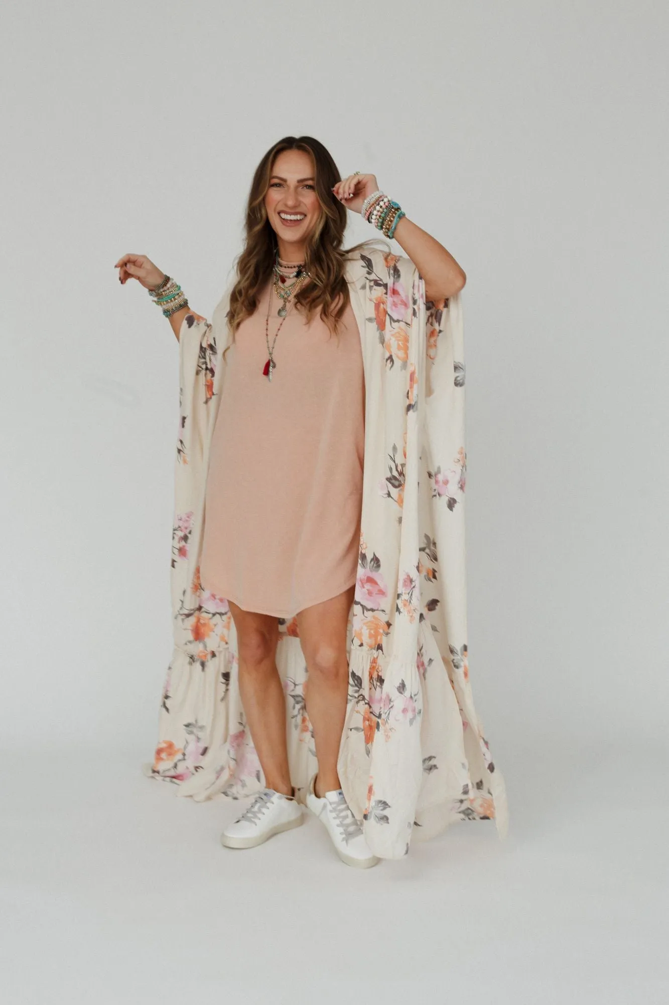 Tapestry Free Flow Duster Kimono - Ivory Floral