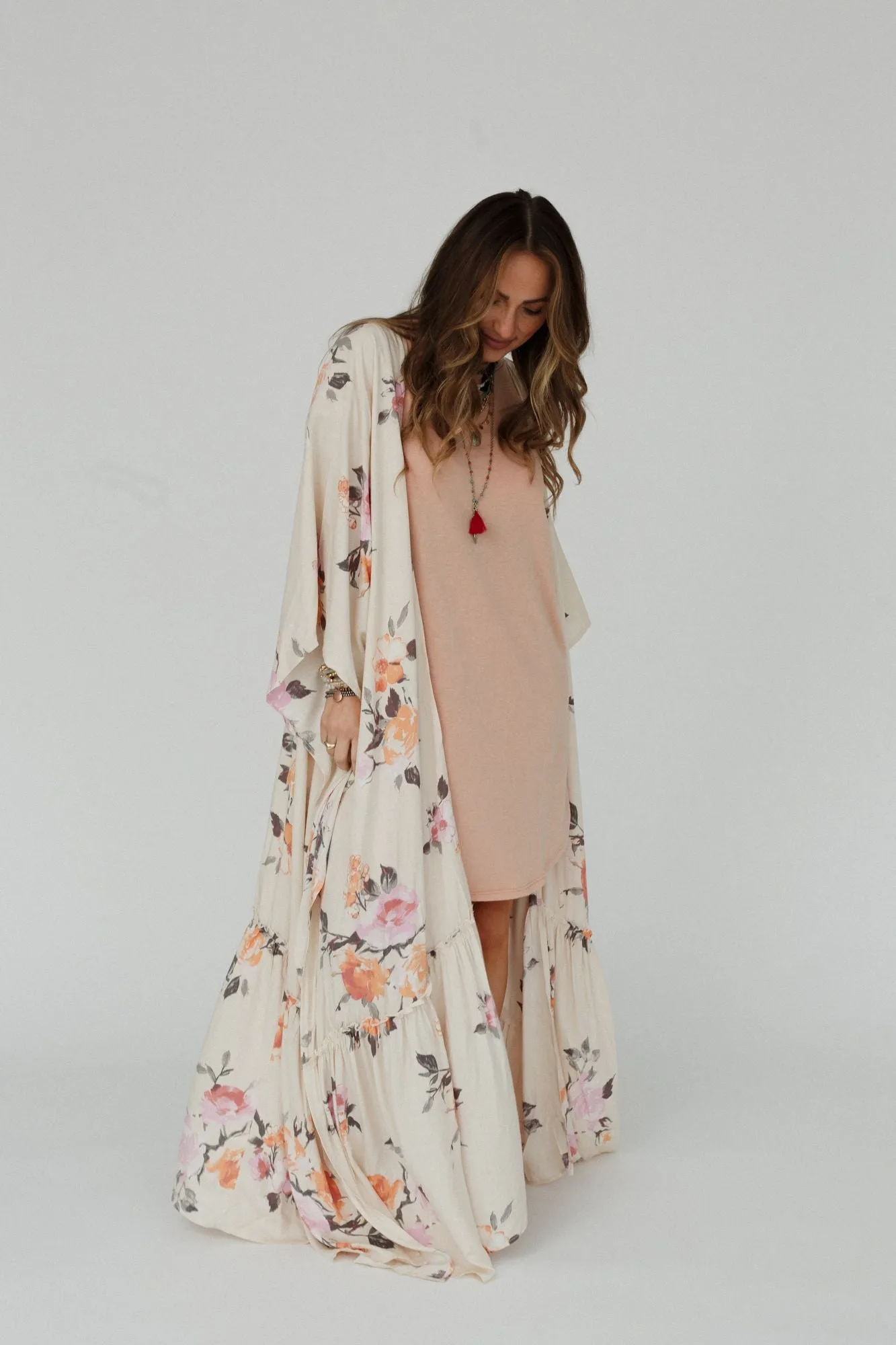 Tapestry Free Flow Duster Kimono - Ivory Floral