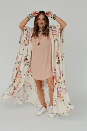 Tapestry Free Flow Duster Kimono - Ivory Floral