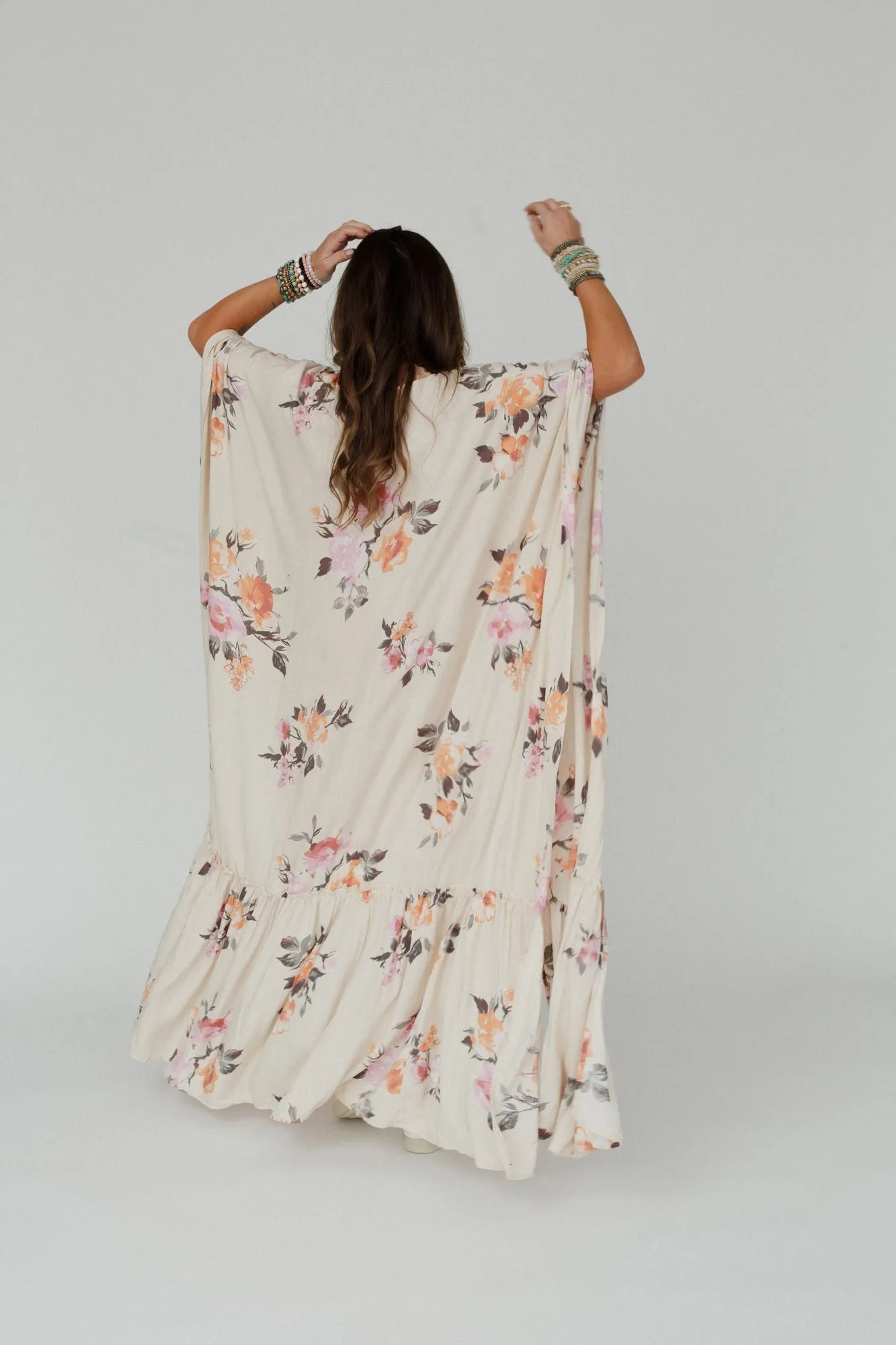 Tapestry Free Flow Duster Kimono - Ivory Floral