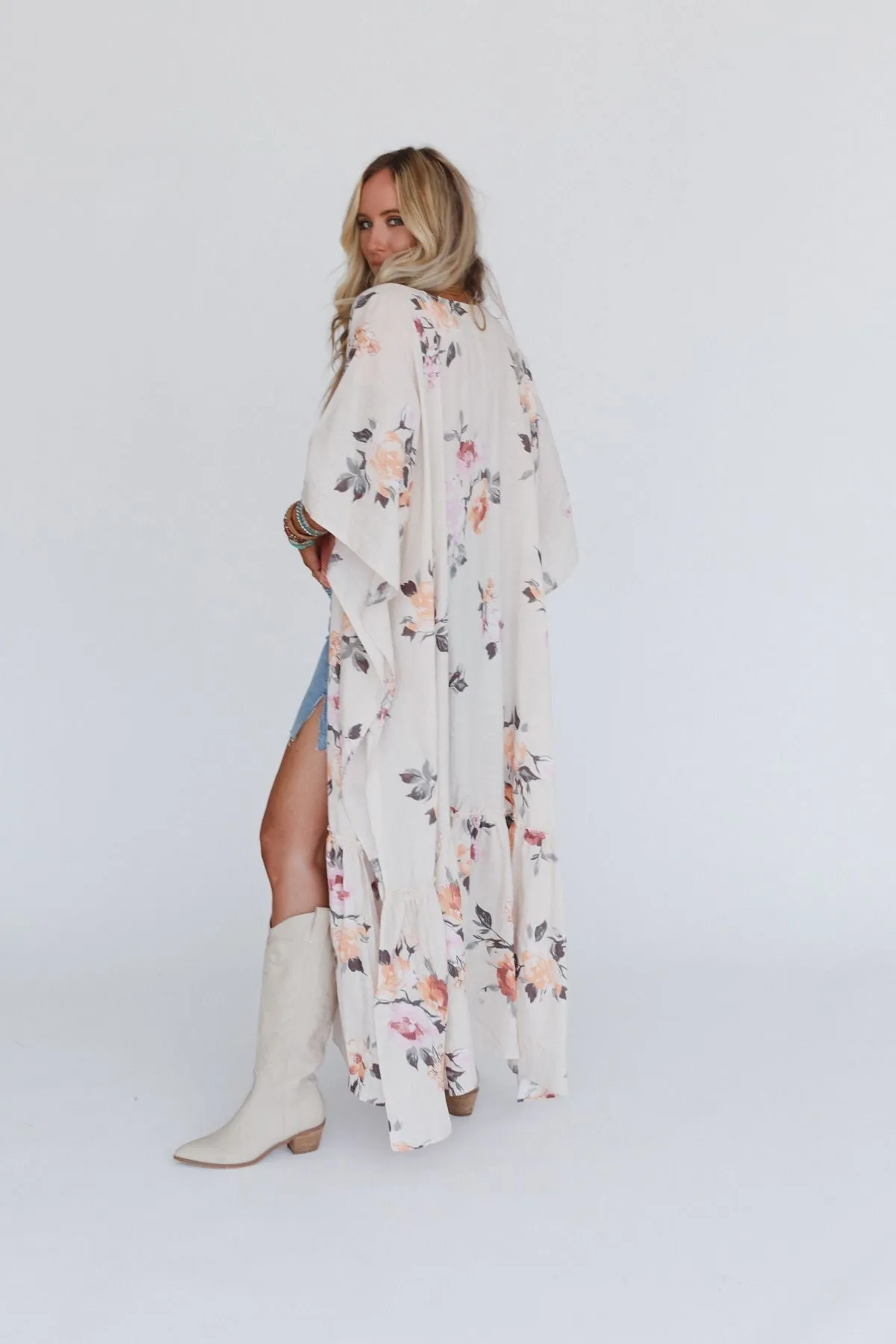 Tapestry Free Flow Duster Kimono - Ivory Floral