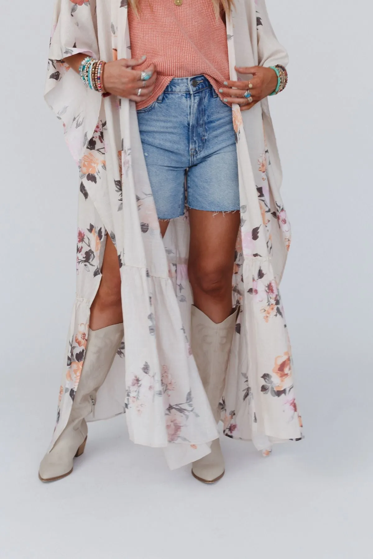 Tapestry Free Flow Duster Kimono - Ivory Floral