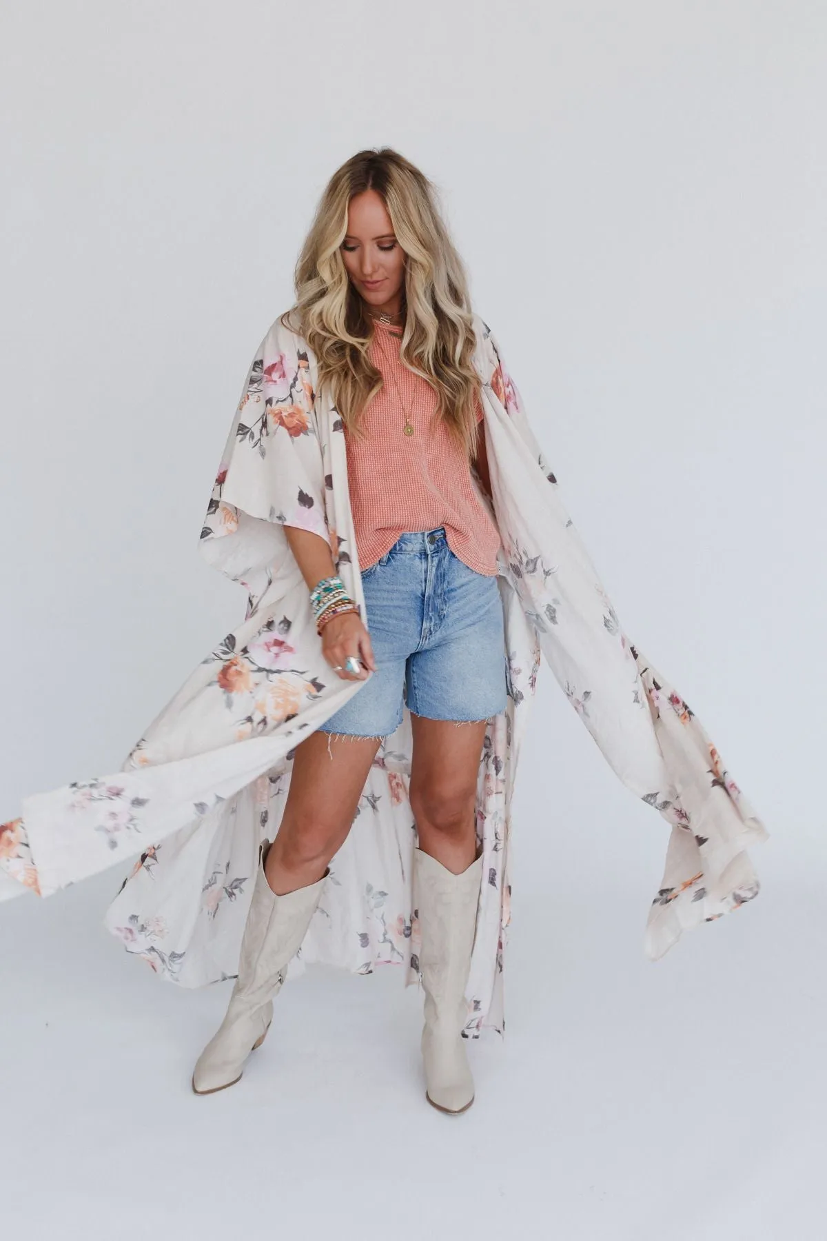 Tapestry Free Flow Duster Kimono - Ivory Floral