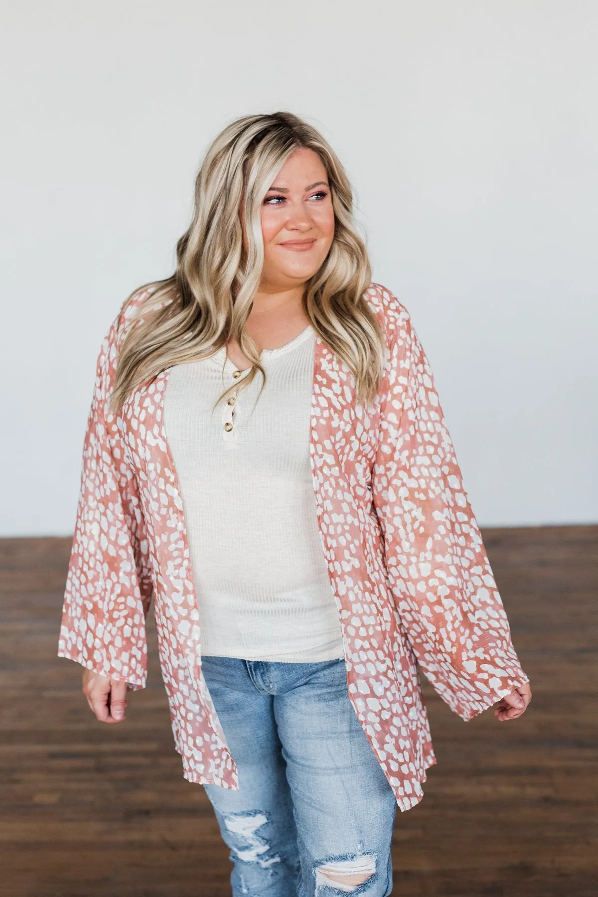 That Sweet Love Animal Print Kimono- Dusty Peach & Off White