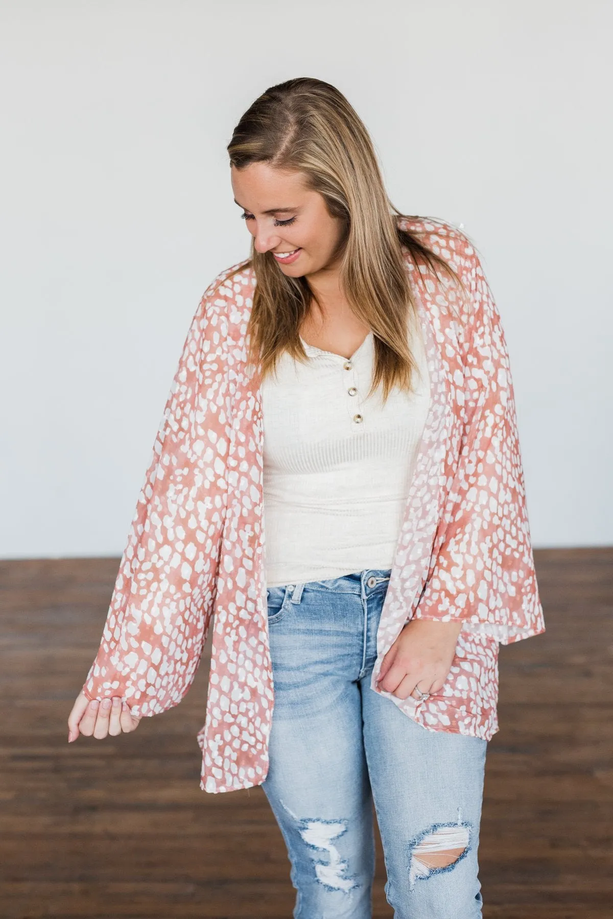 That Sweet Love Animal Print Kimono- Dusty Peach & Off White