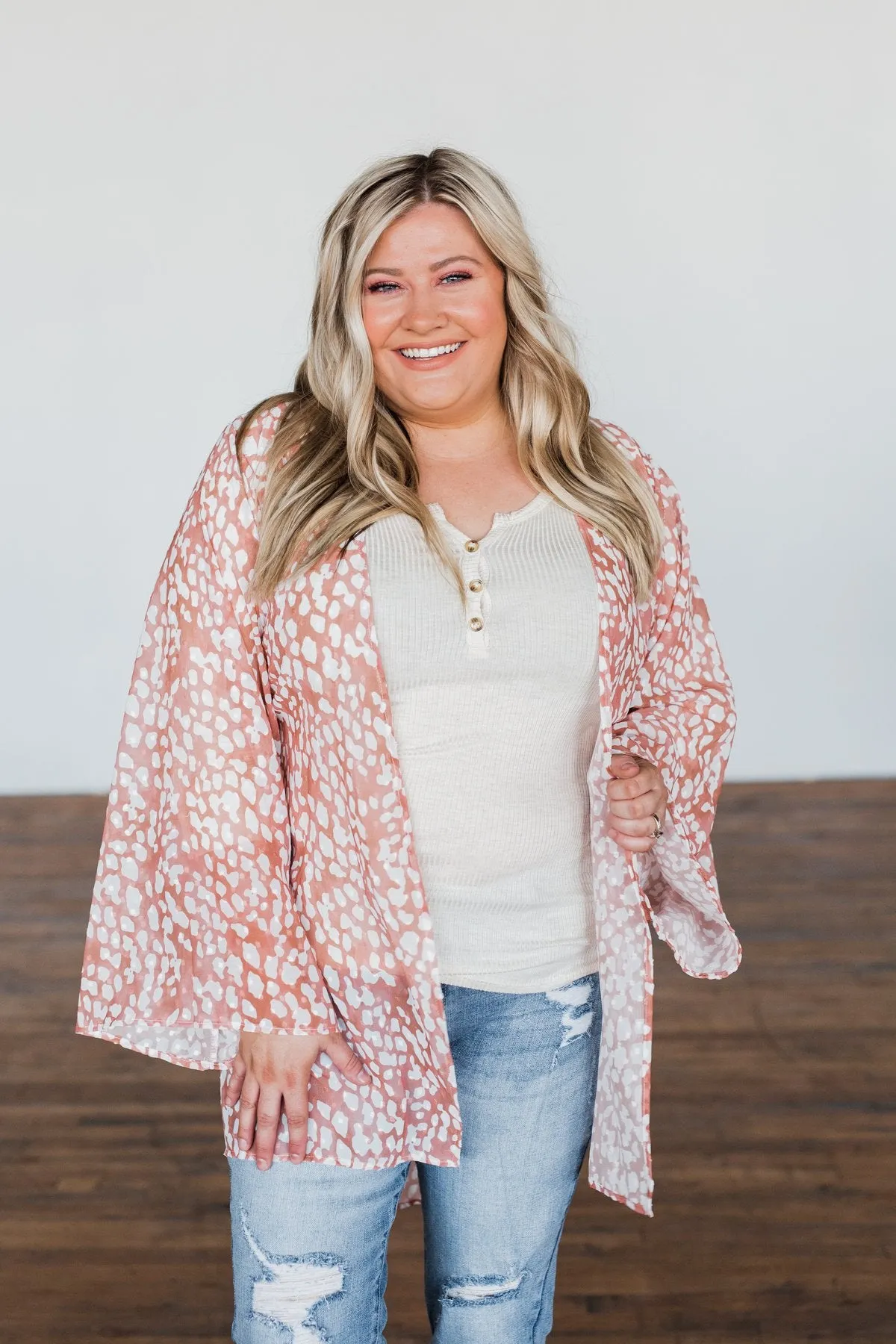 That Sweet Love Animal Print Kimono- Dusty Peach & Off White