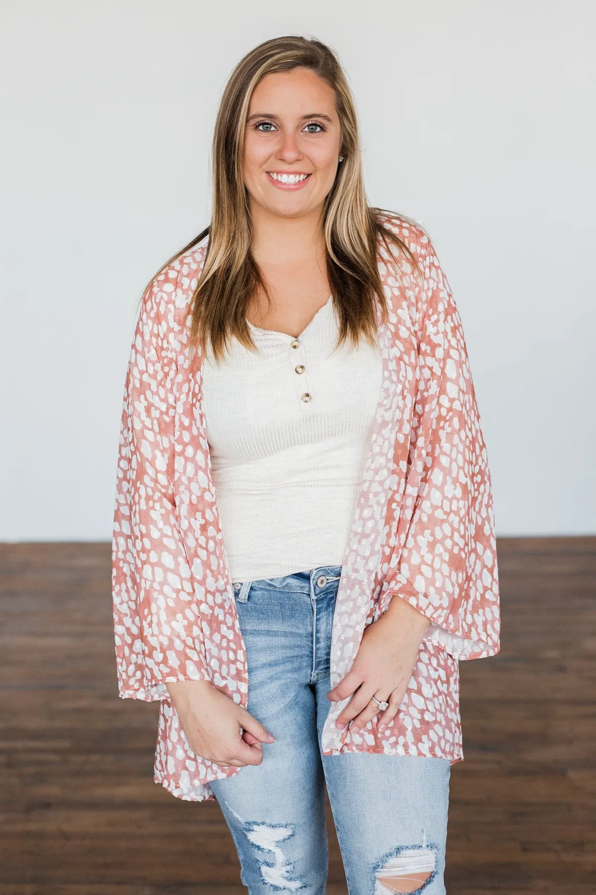 That Sweet Love Animal Print Kimono- Dusty Peach & Off White