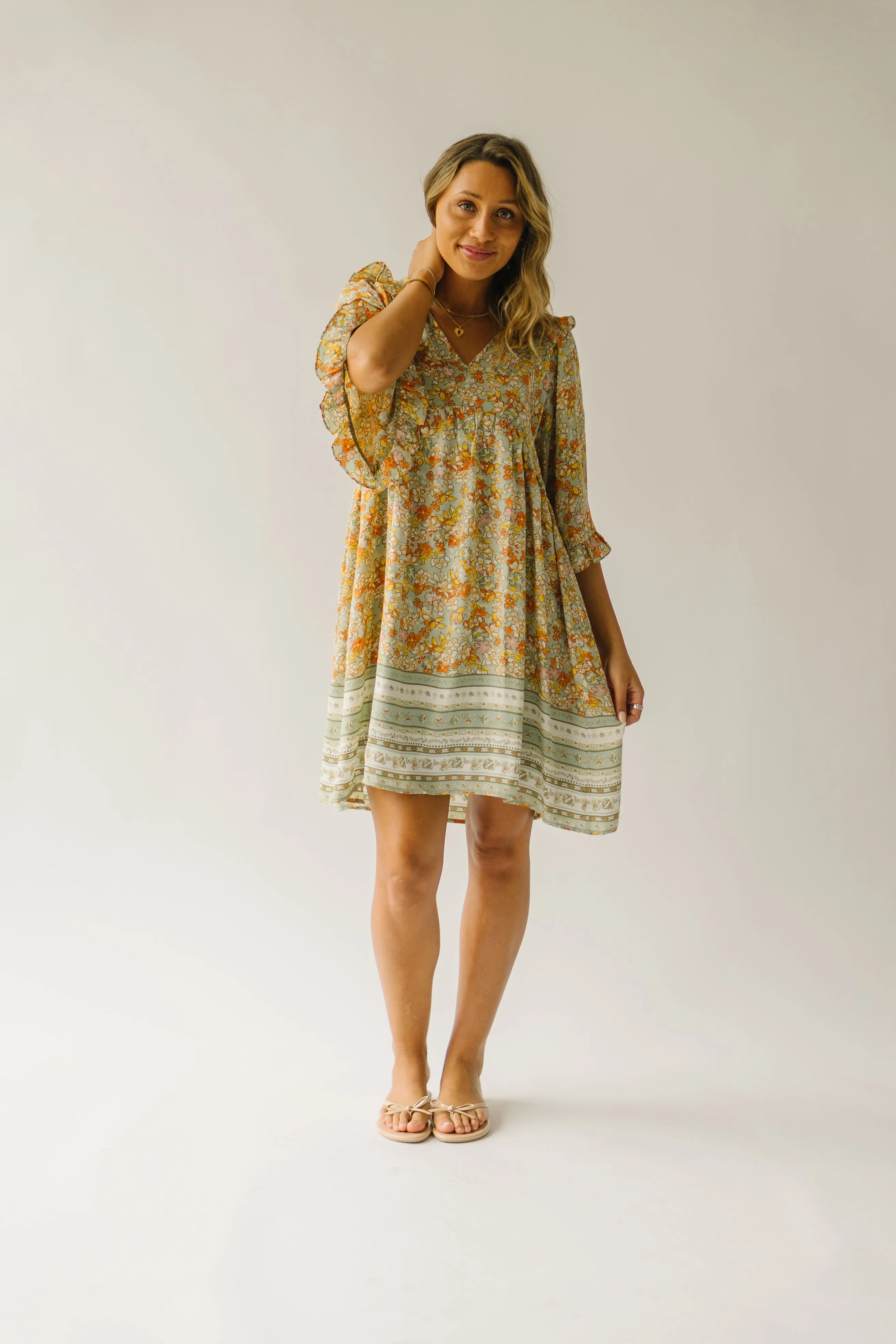 The Bethania Kimono Sleeve Babydoll Dress in Sage