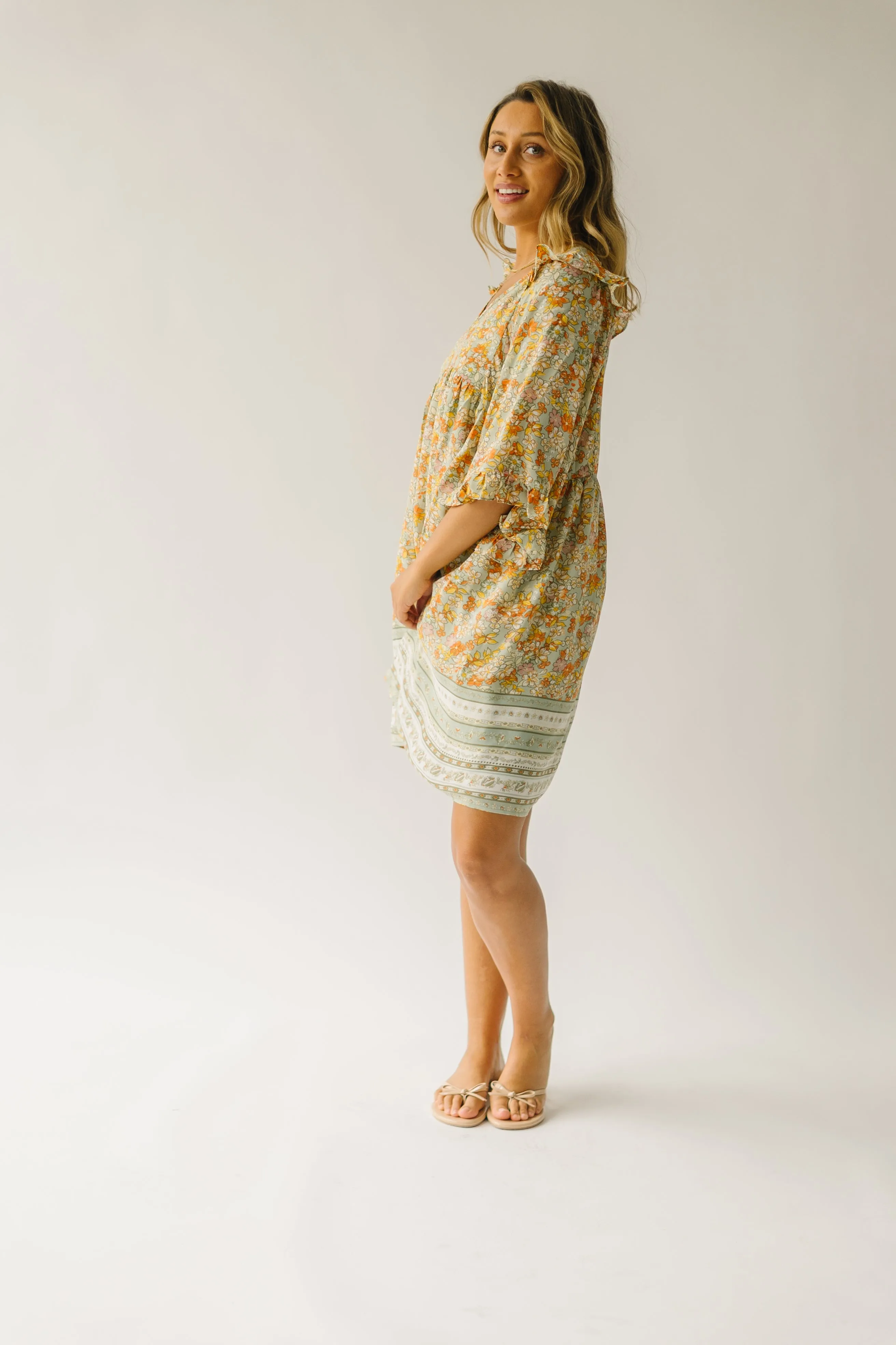 The Bethania Kimono Sleeve Babydoll Dress in Sage