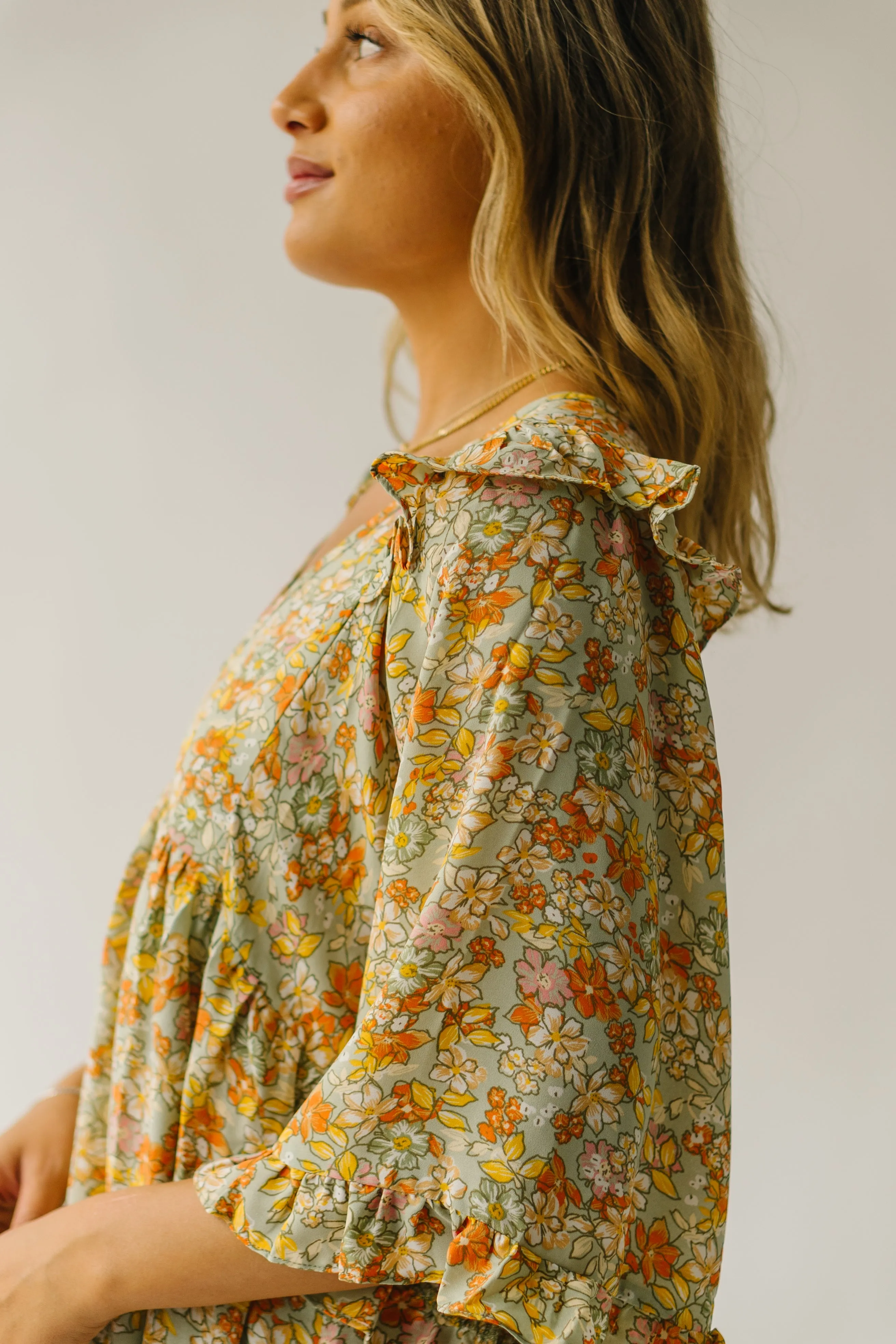 The Bethania Kimono Sleeve Babydoll Dress in Sage