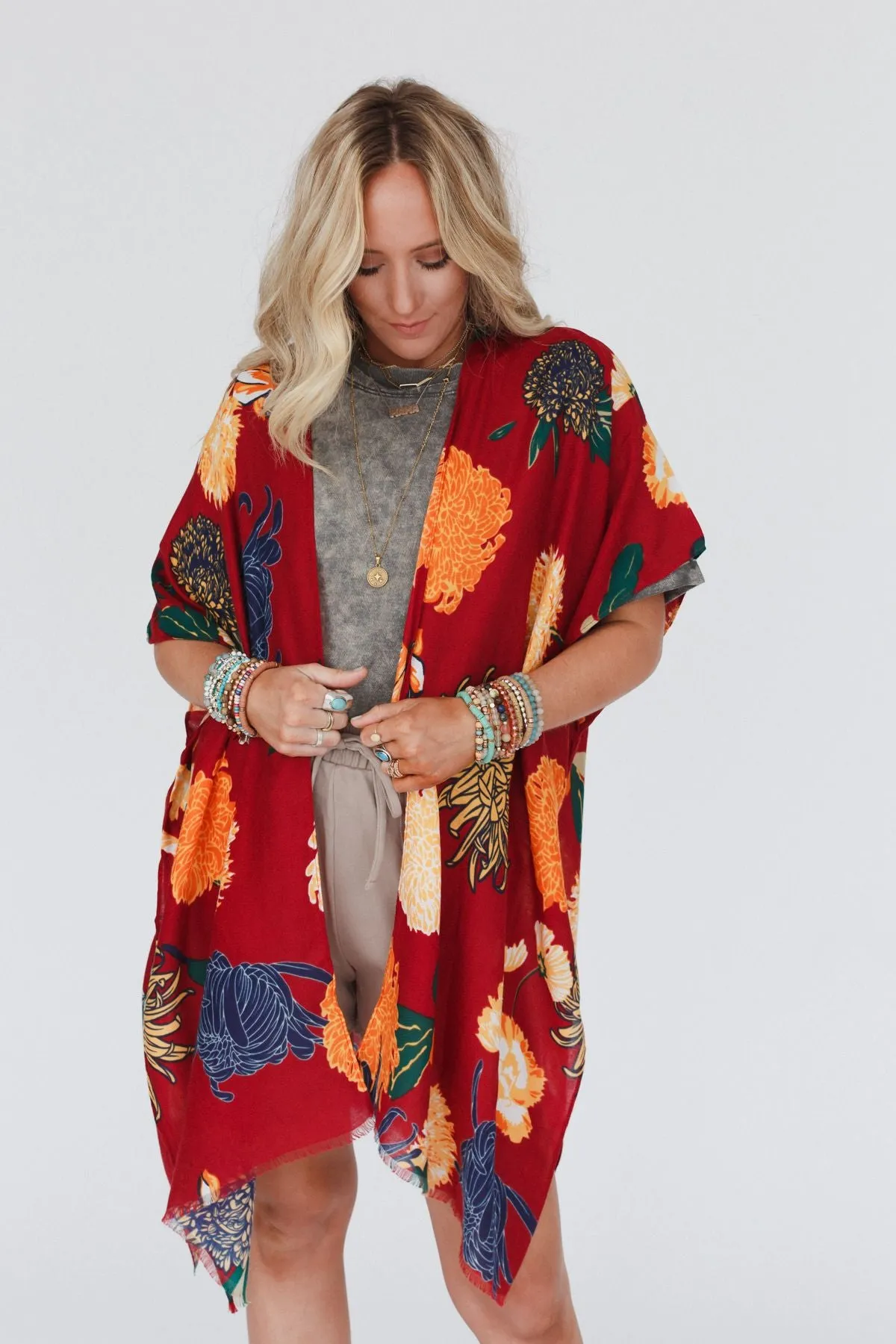 Tyler Floral Kimono - Red