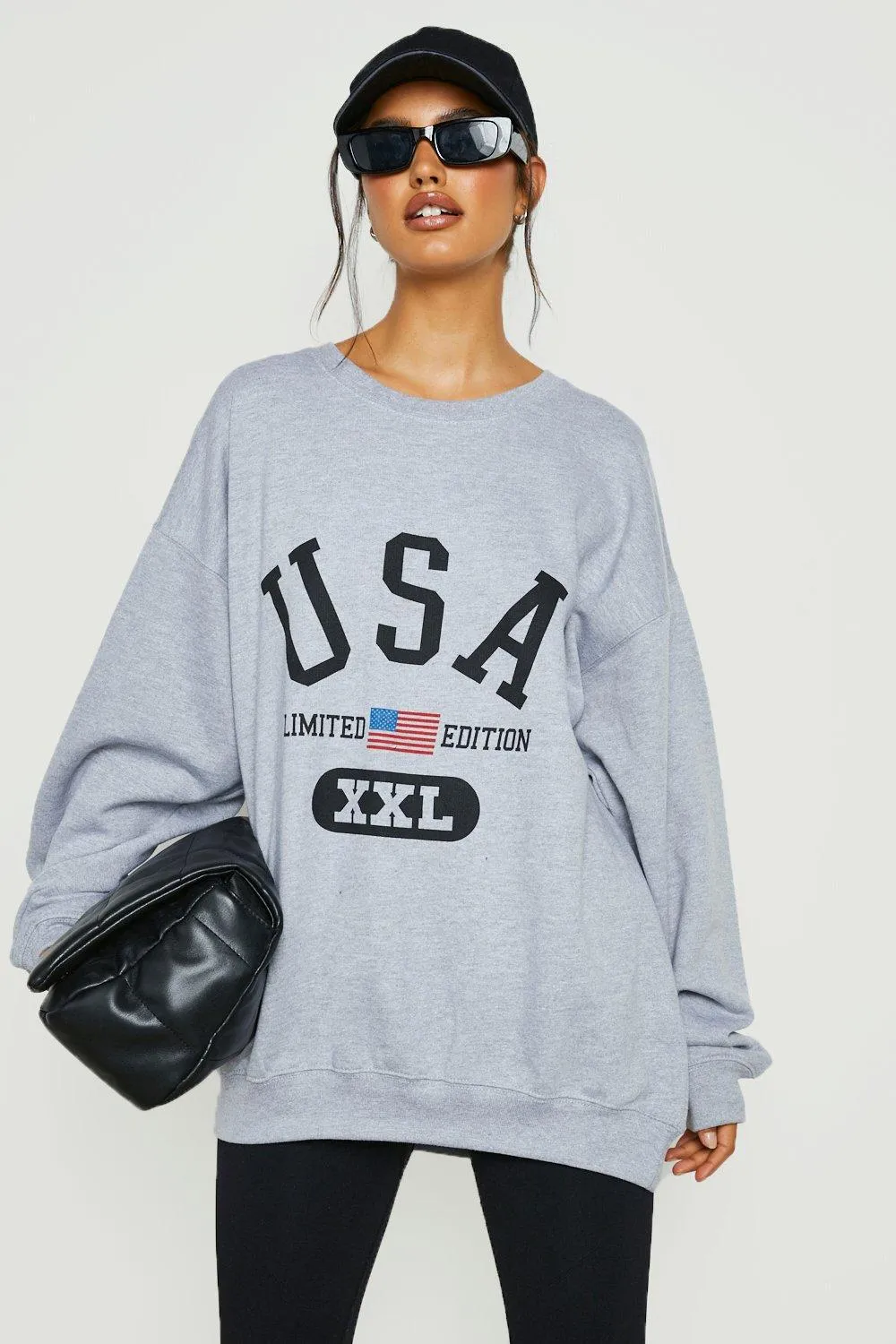 Usa Slogan Oversized Sweater