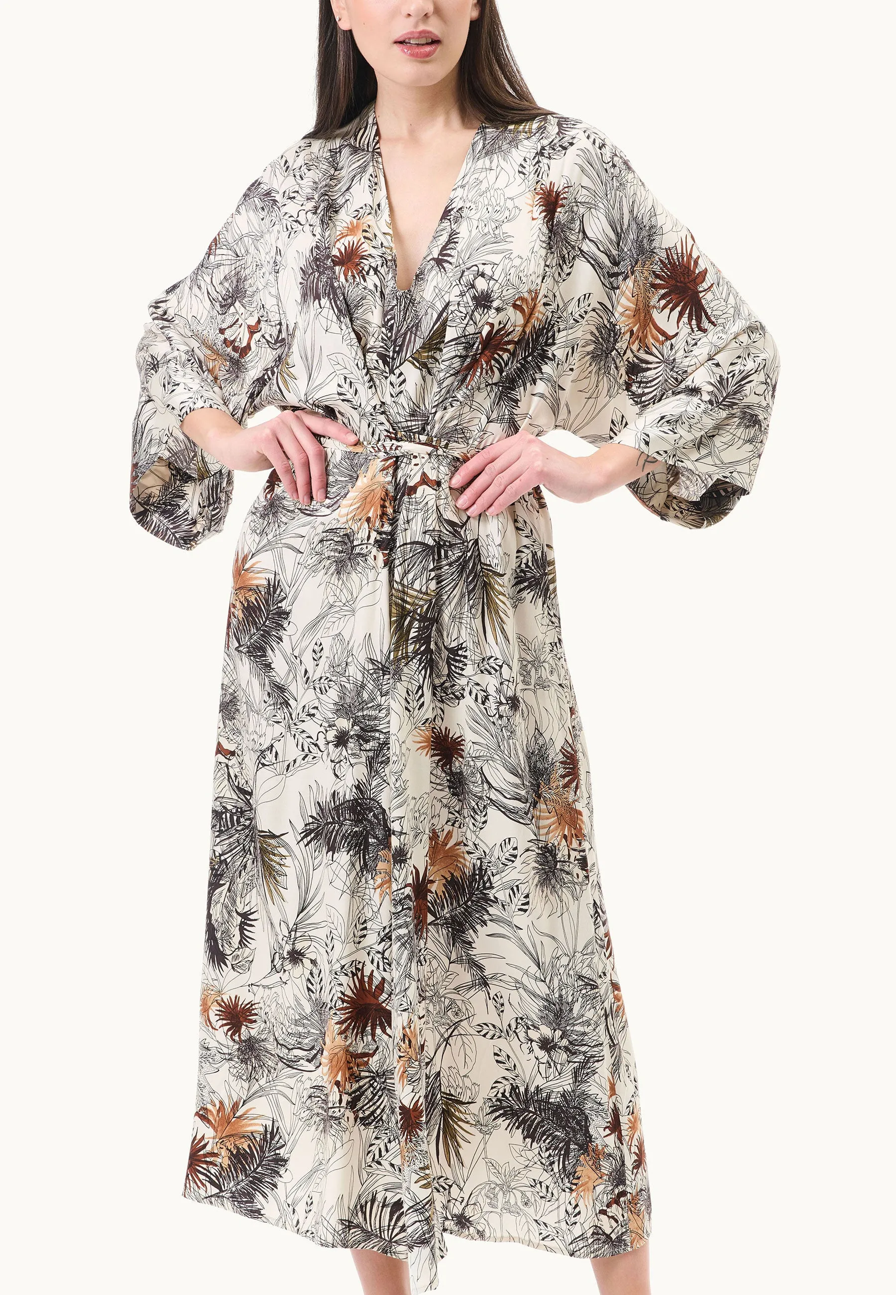 Vestito midi kimono con lacci in vita