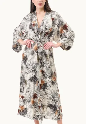 Vestito midi kimono con lacci in vita