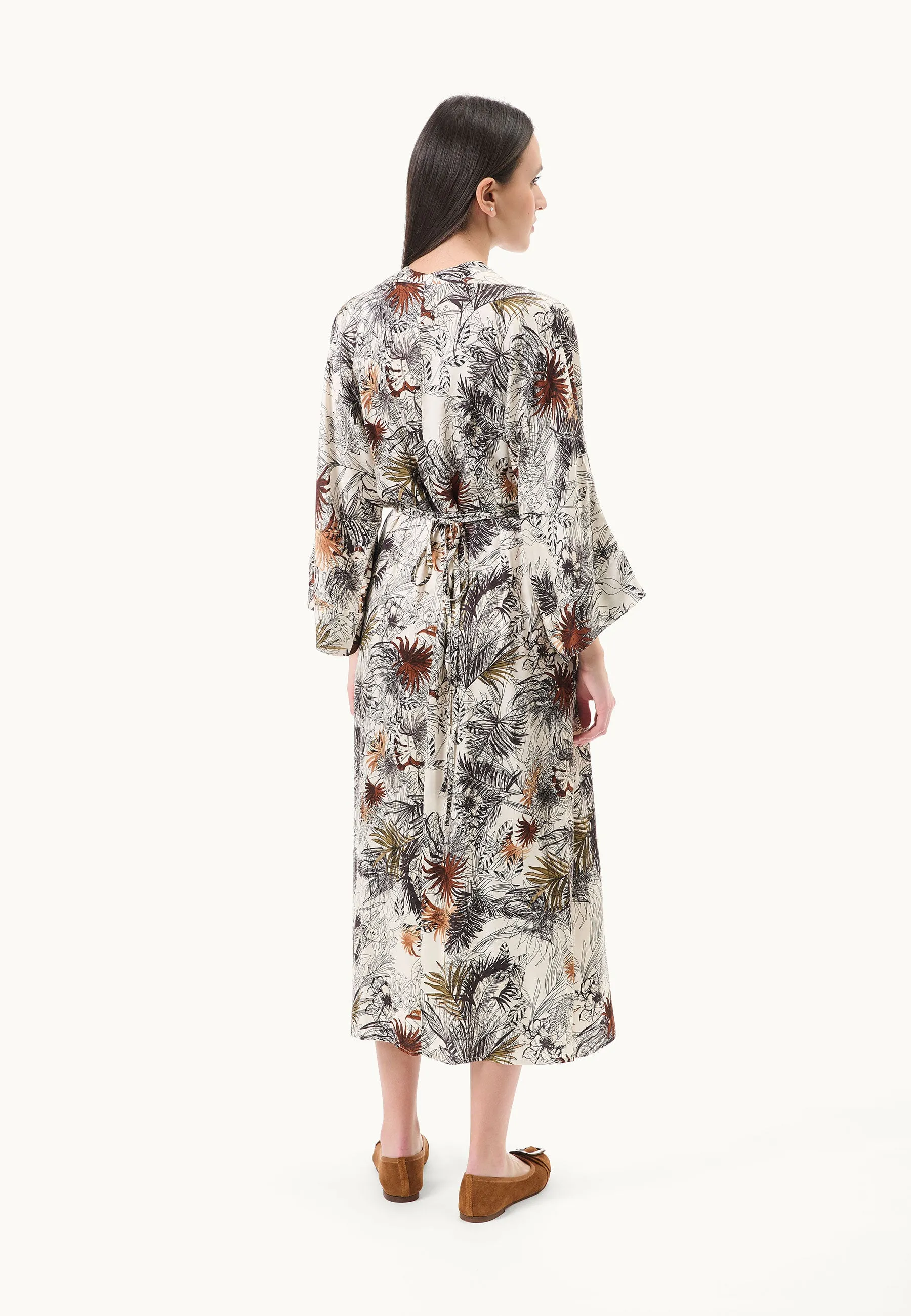 Vestito midi kimono con lacci in vita