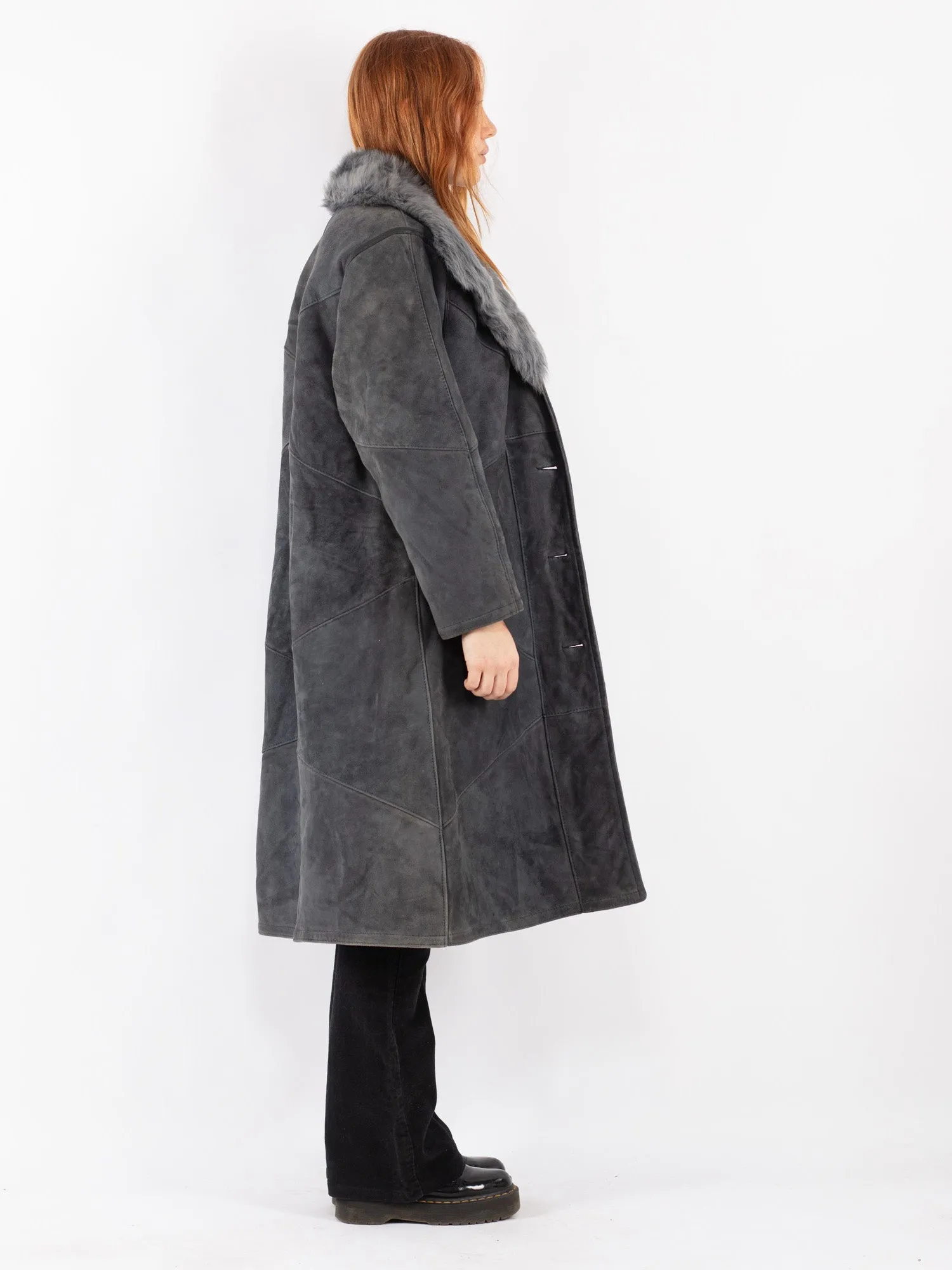 Vintage 70's Women Sheepskin Coat in Gray