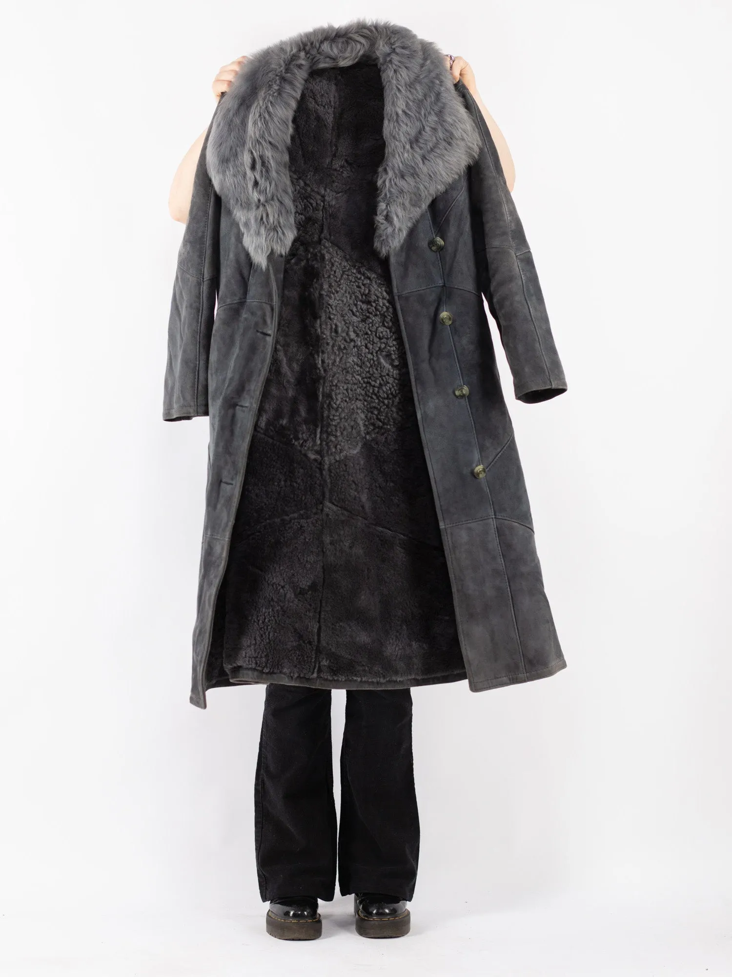 Vintage 70's Women Sheepskin Coat in Gray